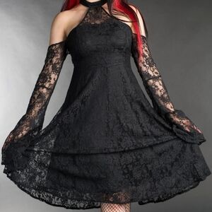 Elegant Black Lace Halter Dress